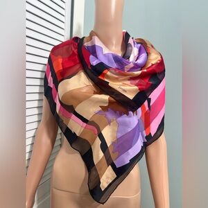 Loredano Vintage Silk Scarf Abstract Multicolor Art Print Red